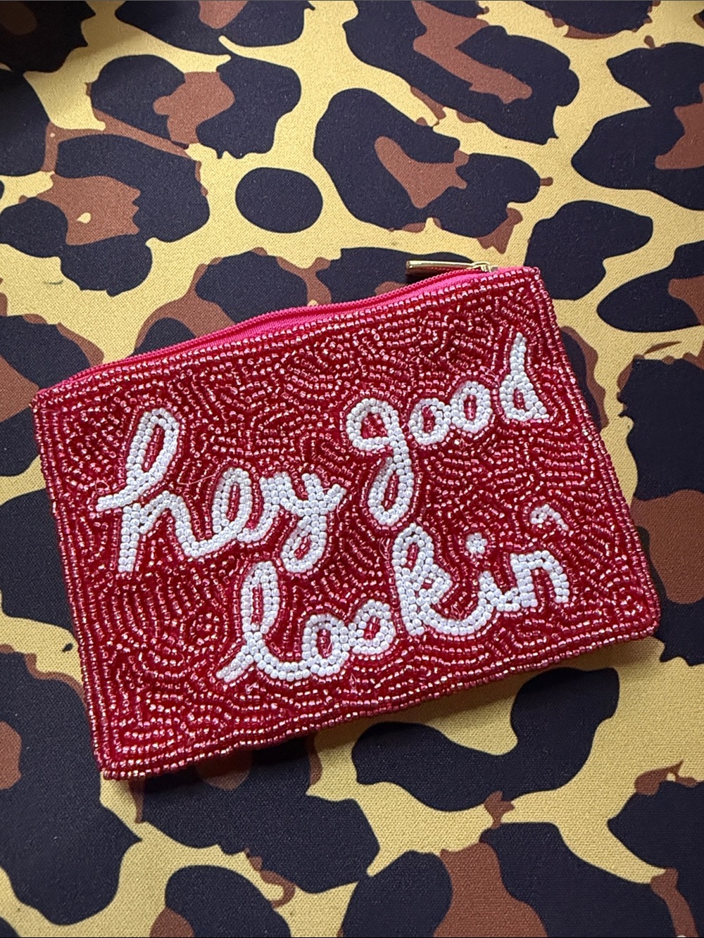 Hey Good Lookin' Beaded Zip Pouch